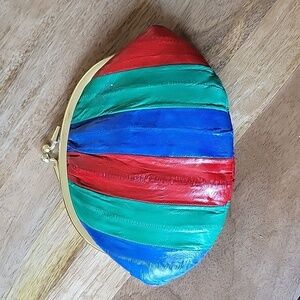 VINTAGE Eel Skin Large Double Coin Purse Change Wallet